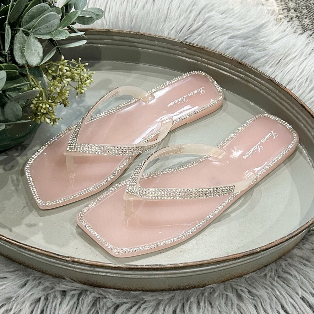 Lauren Lorraine Tampa Flip Flops Light Pink 5.5 Rhinestone Dressy Sandals‎ NIB